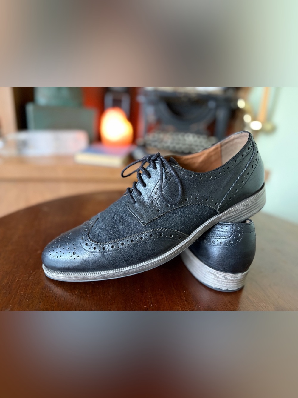 Gordon Rush Mens Black Wingtip Brogue Leather & Suede Oxfords Size 9.5 Old Money